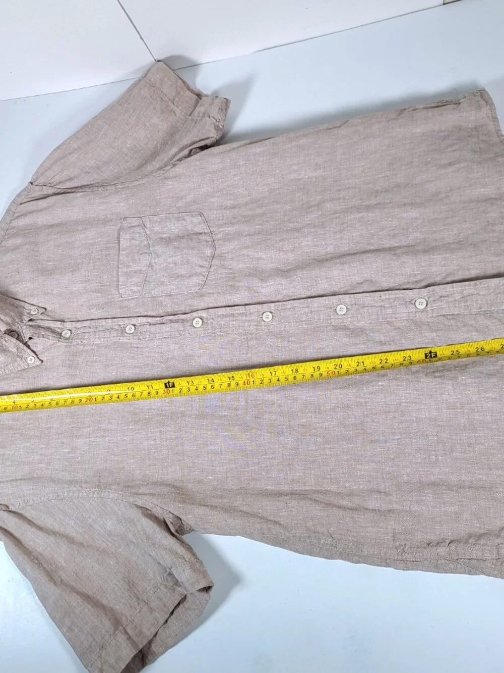 banana republic 100% linen shirt mens m beige standard fit button short sleeve